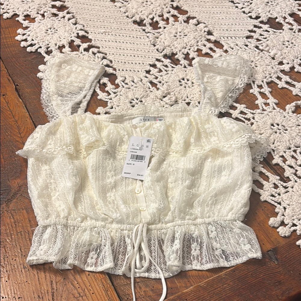 Lush Cream Smocked Ruffled Blouse